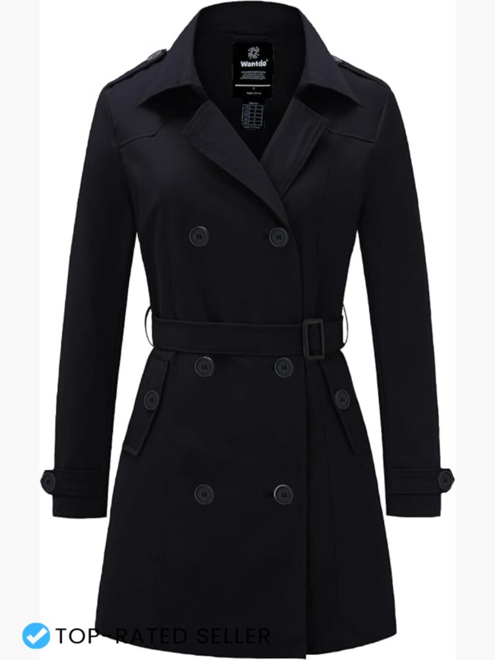 Classic Double Breasted Trench Coat with Belt Lapel Long Overcoat Windproof